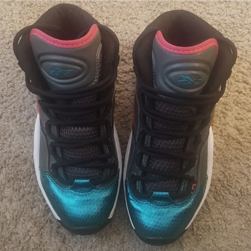 Reebok Iverson Question Mid Rivet Grey Teal Pink White M41519 - Size 5 Youth